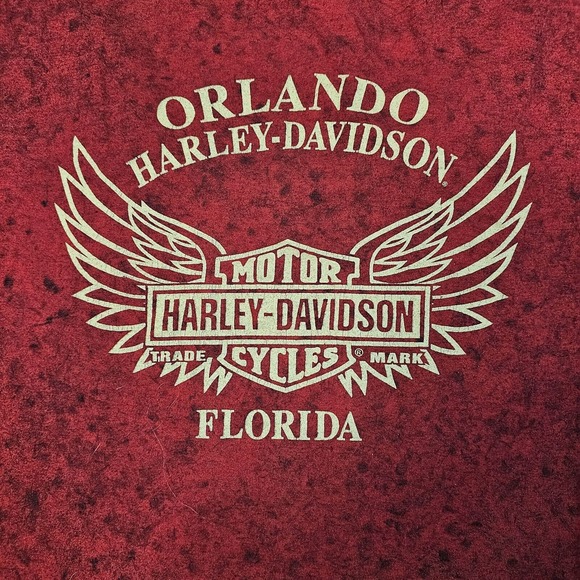 Harley Davidson Tshirt Womens Medium Orlando Red Skull Wings Biker Angel Sexy - Picture 5 of 8